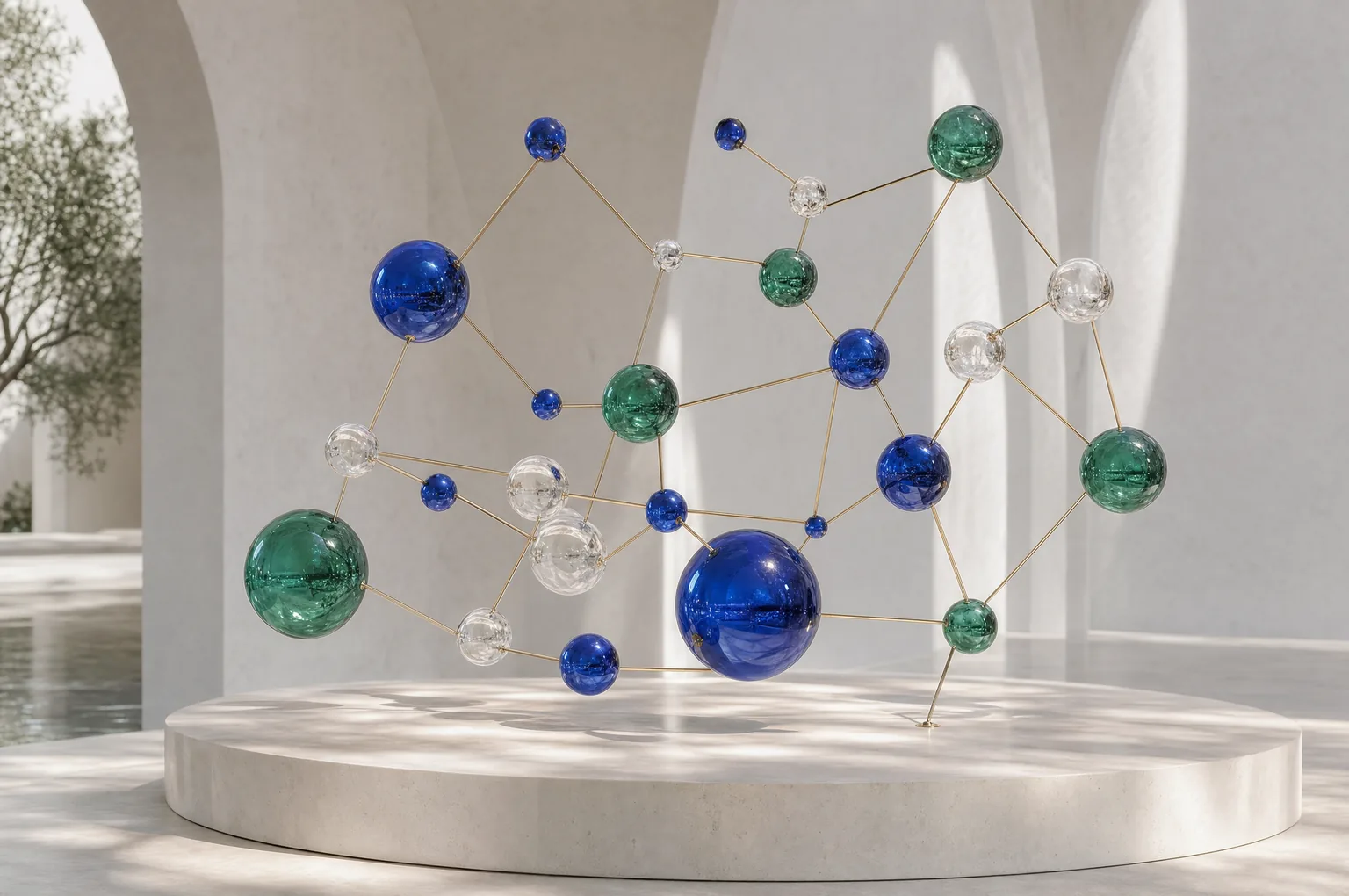 A glass constellation connected with fine gold rods